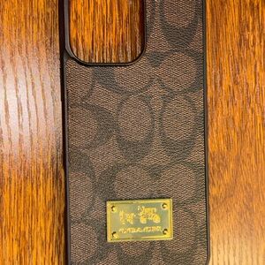Coach Signature Brown Phone Case with Gold Accents